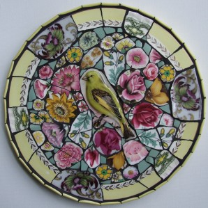 Greenfinch & Roses, China Mosaic